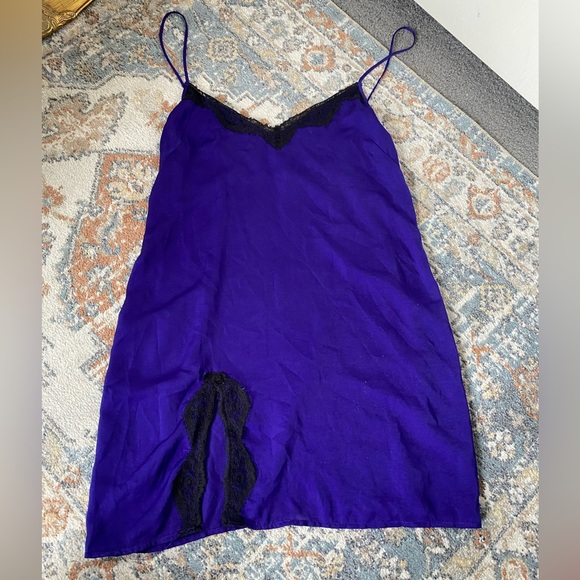Urban Outfitters Out From Under deep purple / royal blue black lace slip dress - Picture 7 of 14